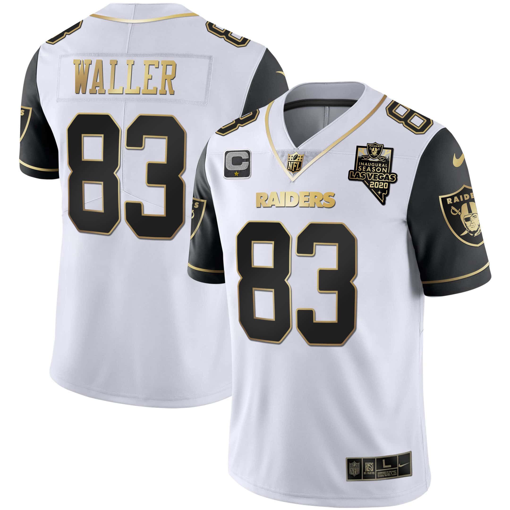 Men Oakland Raiders #83 Waller 2024 Nike Vapor White Gold & Black Inverted Limited NFL Jersey style 1